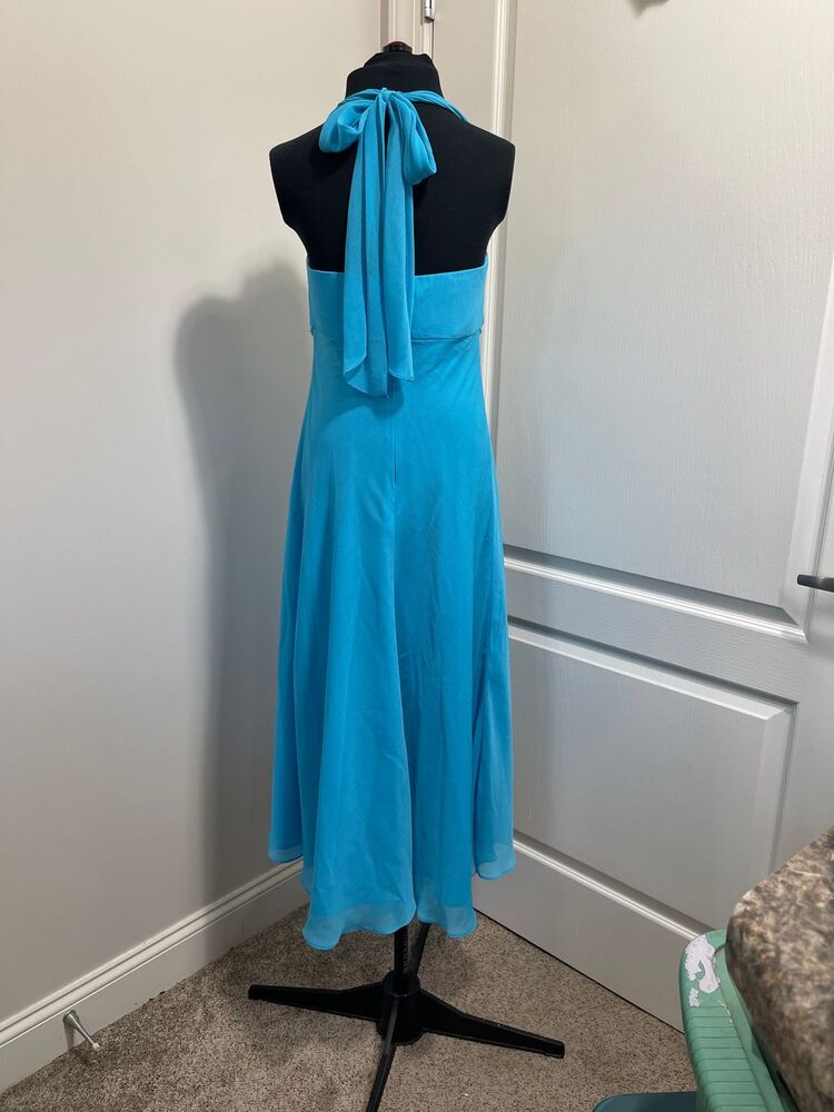 David's Bridal Women's Size 4 Blue High-Low Party Dress halter neck formal - Picture 3 of 14